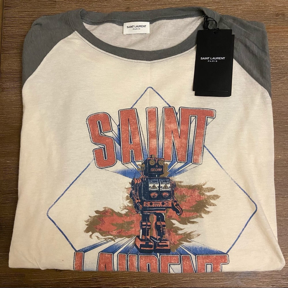 Saint Laurent robot print long sleeve baseball style shirt unisex